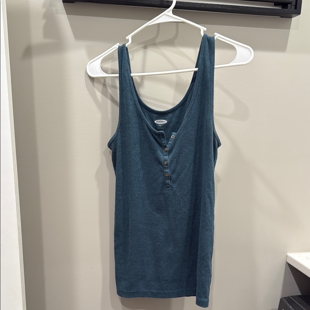 Old Navy Blue Fitted Buttoned Tank Top